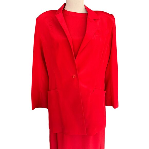 Vintage 80s Argenti Petites 2 piece Red Dress with belt and blazer sz 4 - Picture 8 of 9